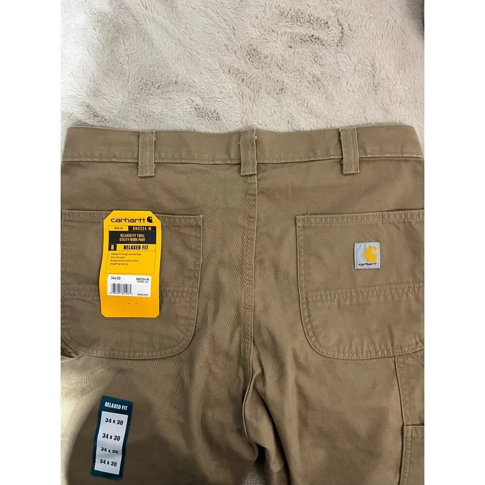 Carhartt Mens Relaxed Fit Twill Utility Work Pants 34x30 Durable Cotton Khaki Wi